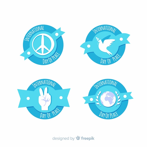 Flat design peace day badge collection