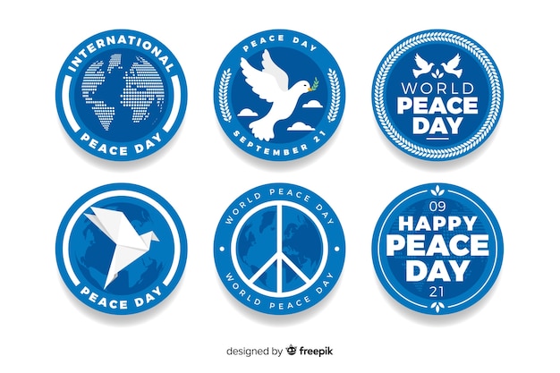 Free vector flat design peace day badge collection