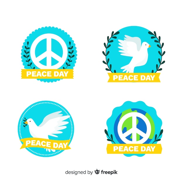 Free vector flat design peace day badge collection