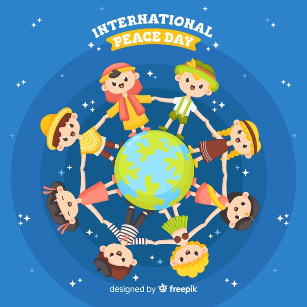 Free vector flat design peace day with children