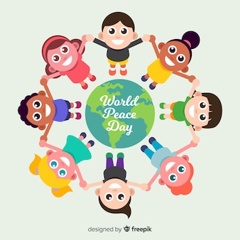 아이들과 함께 평평한 디자인 평화의 날
