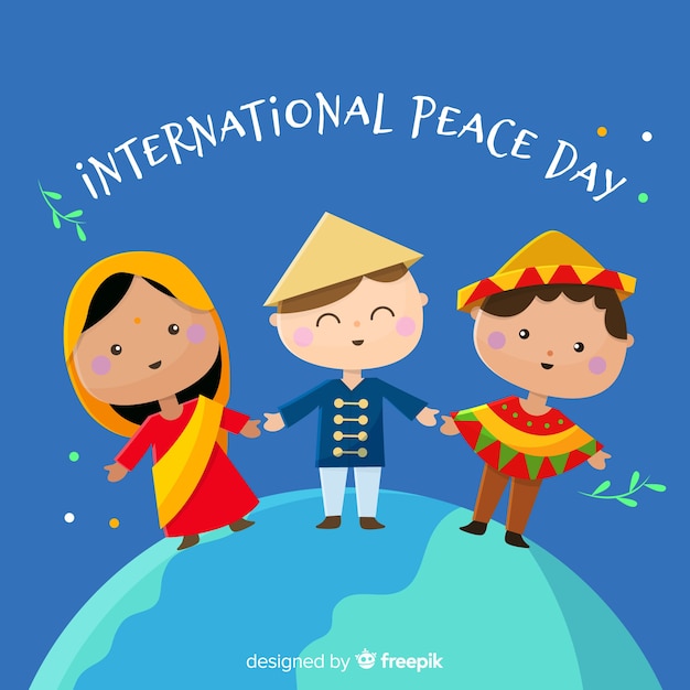 Flat design peace day with children