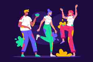 Free vector flat design people celebrating in colors holi festival