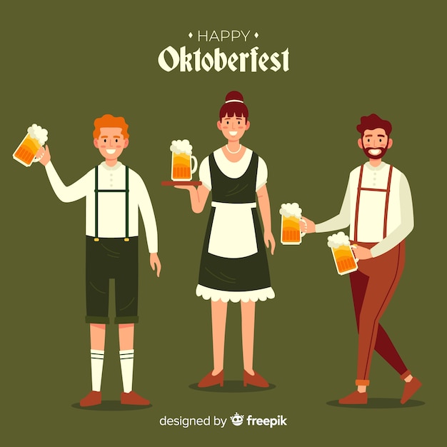 Flat design people celebrating oktoberfest