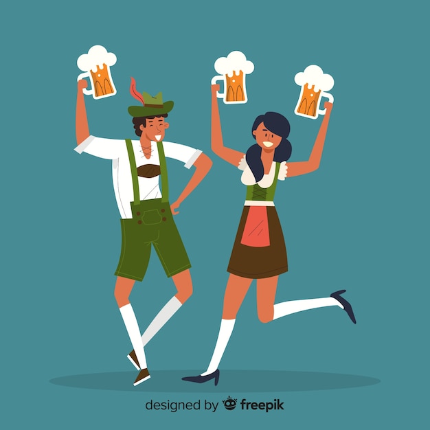 Vettore gratuito design piatto persone che celebrano il più oktoberfest