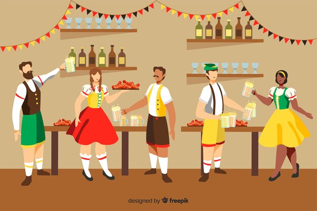 Vettore gratuito design piatto persone che celebrano il più oktoberfest