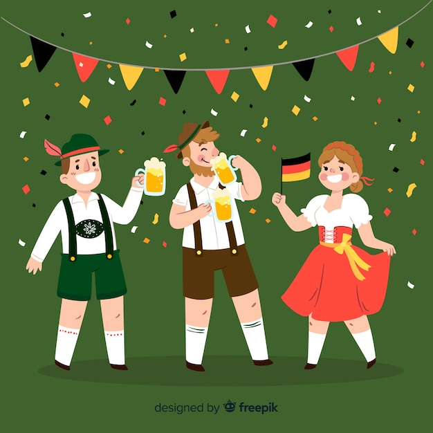 Design piatto persone che celebrano il più oktoberfest