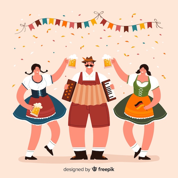 Free vector flat design people celebrating oktoberfest