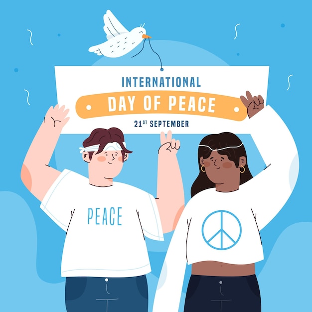 Free vector flat design people celebrating peace day