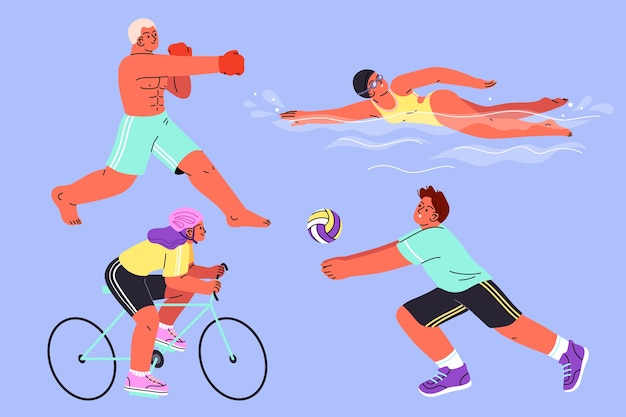 Flat design people doing sports collection