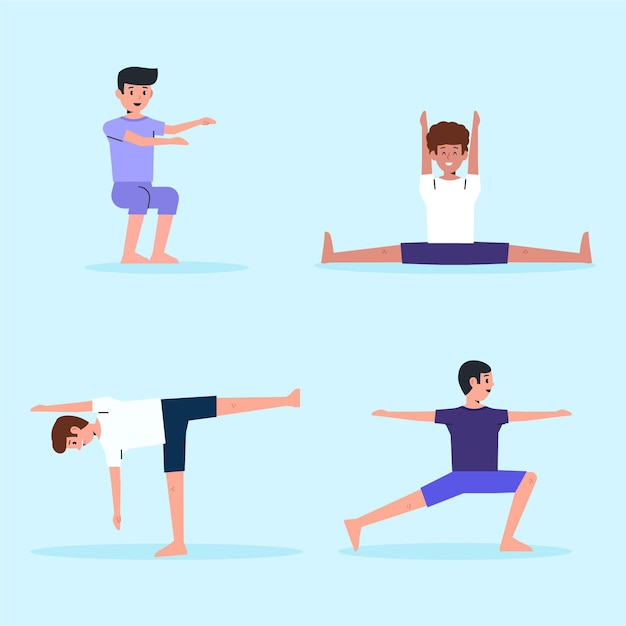 Flat design people doing yoga set