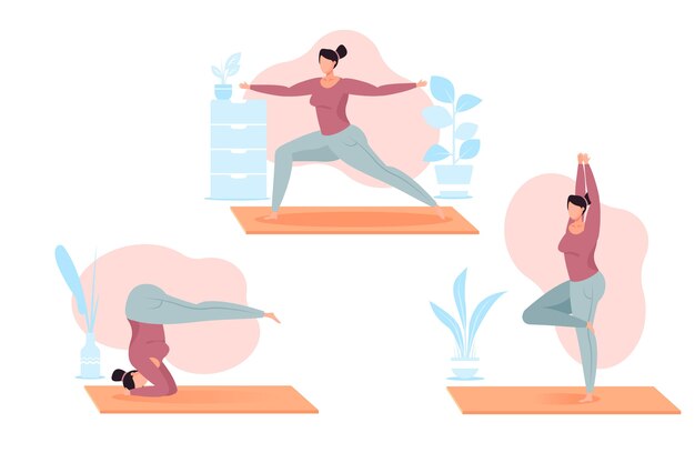 Flat design people doing yoga