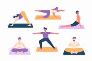 Free vector flat design people doing yoga