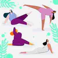 Free vector flat design people doing yoga