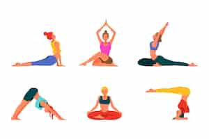 Free vector flat design people doing yoga