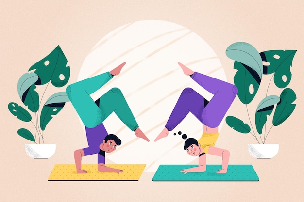 Free vector flat design people doing yoga