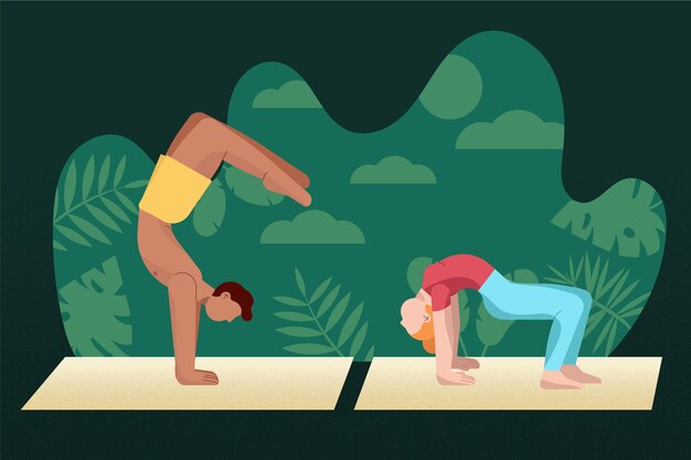 Flat design people doing yoga