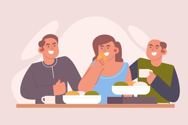 Flat design people eating illustration