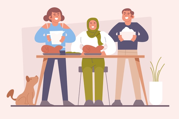 Free vector flat design people eating illustration