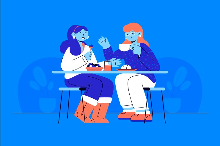 무료 Vector 일러스트를 먹는 평면 디자인 사람들