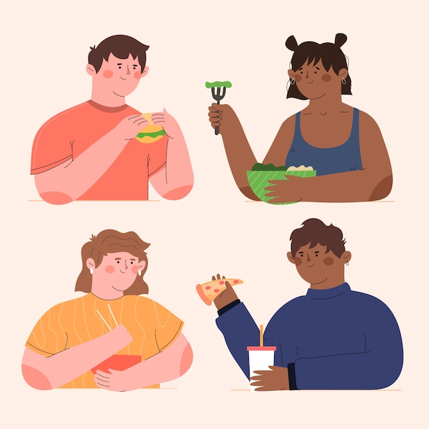 Free vector flat design people eating tasty food collection