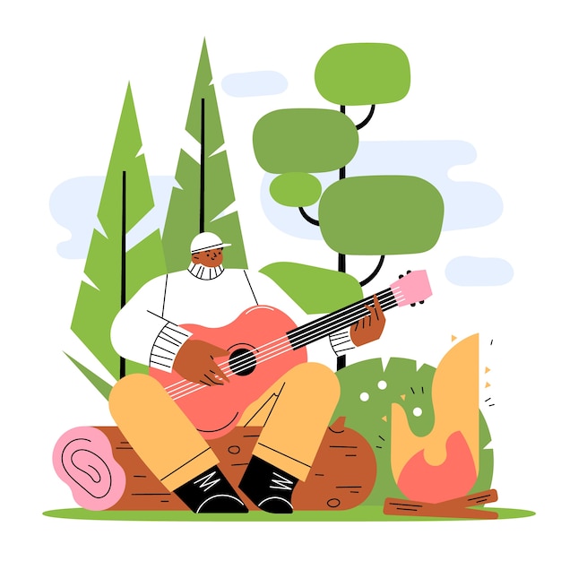 Flat design people in the forest illustration