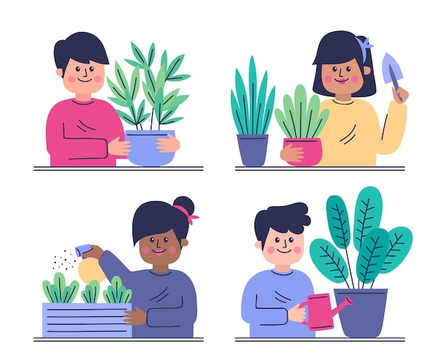 Flat design people gardening collection