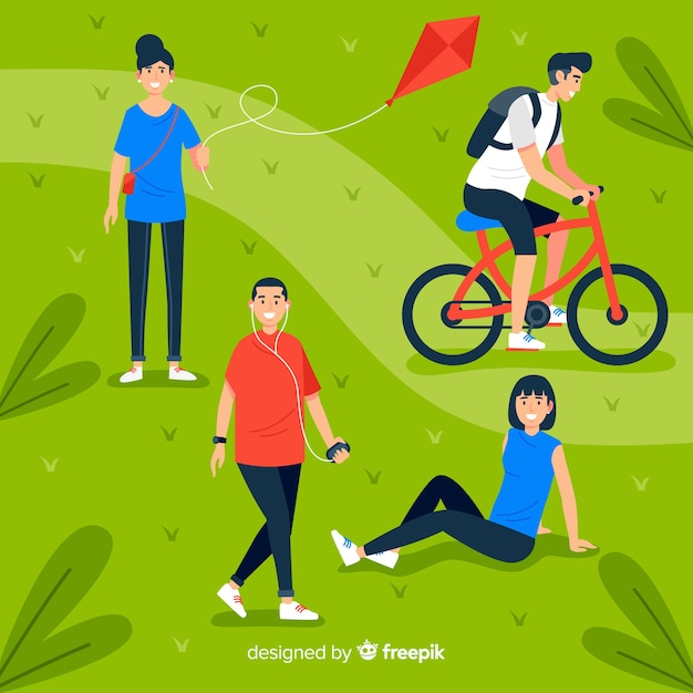 Flat design people in the park