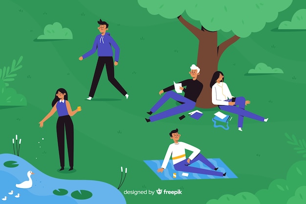 Free vector flat design people in the park