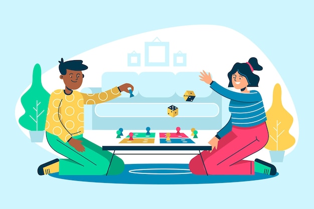 Free vector flat design people playing ludo game illustration