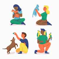 Free vector flat design people playing with their pets