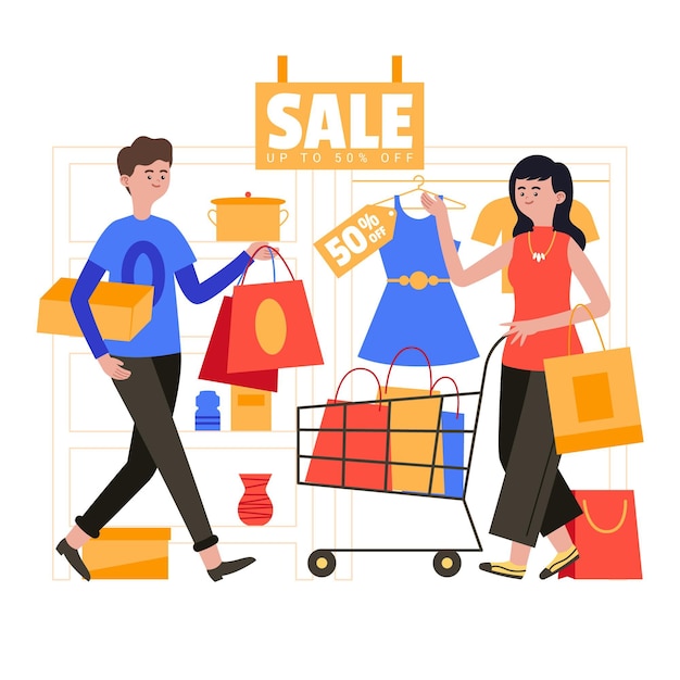 Flat design people shopping on sale