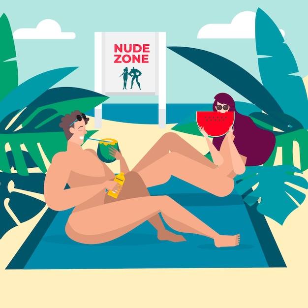 Free vector flat design people sitting on a nude zone