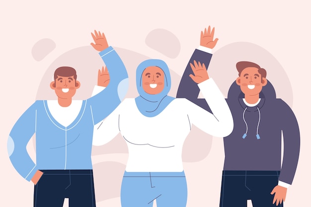 Free vector flat design people waving illustrated