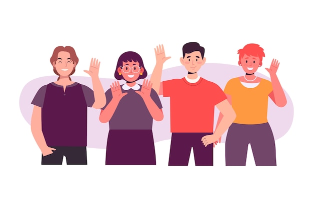 Flat design people waving illustration