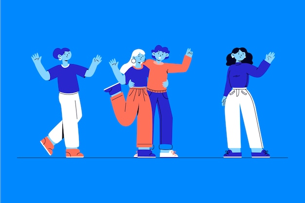 Flat design people waving illustration