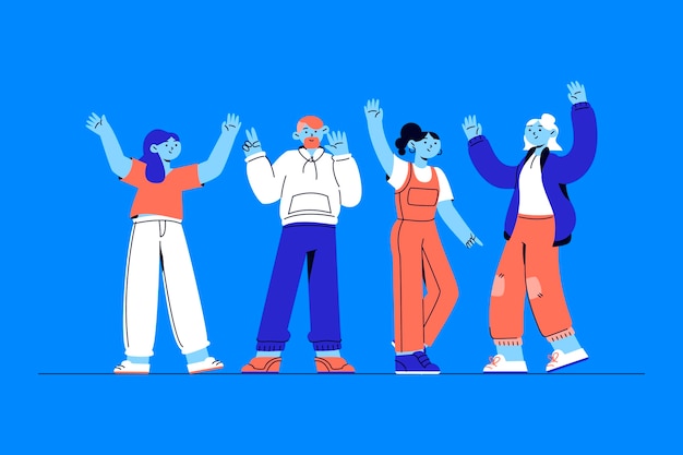 Flat design people waving illustration