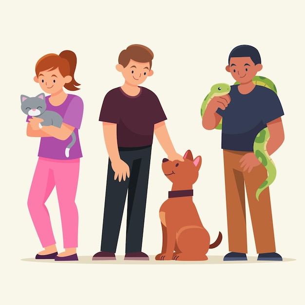 Free vector flat design people with different pets