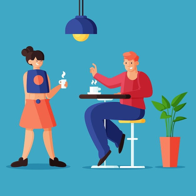 Flat design of people with hot drinks