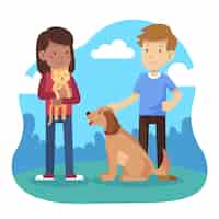 Free vector flat design people with pets