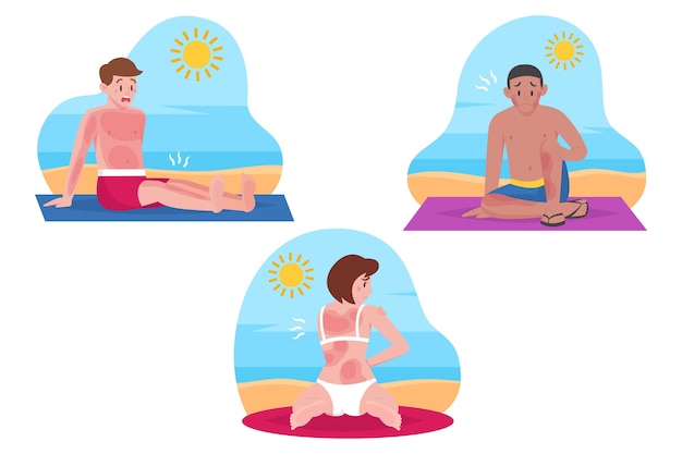 Free vector flat design people with sunburn collection