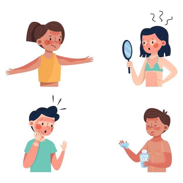 Flat design people with sunburn collection