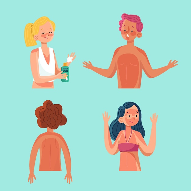 Flat design people with sunburn collection