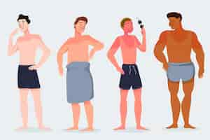 Free vector flat design people with sunburn set