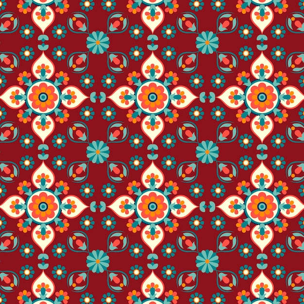 Vettore gratuito design piatto del modello del tappeto persiano