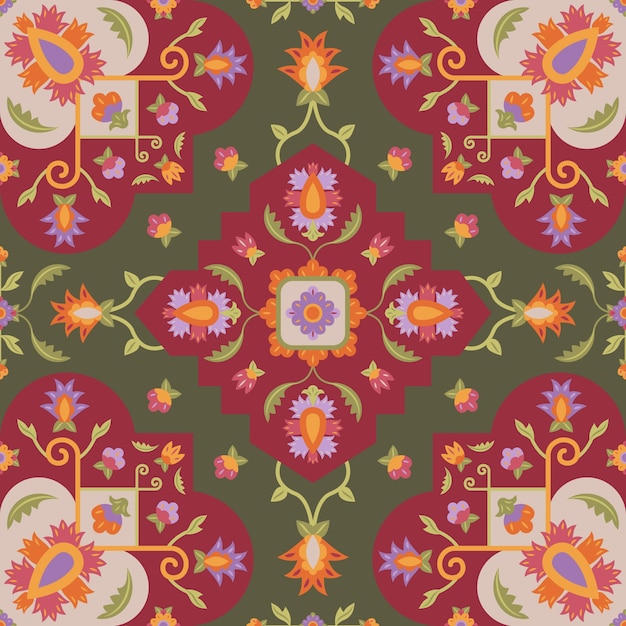 無料ベクター フラットなデザインのペルシャ絨毯のパターン