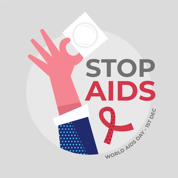 Flat design of person holding a condom on aids day illustration