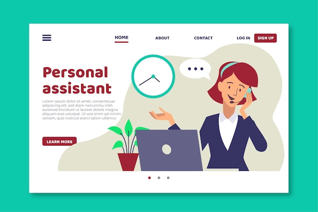 Free vector flat design personal assistant landing page template