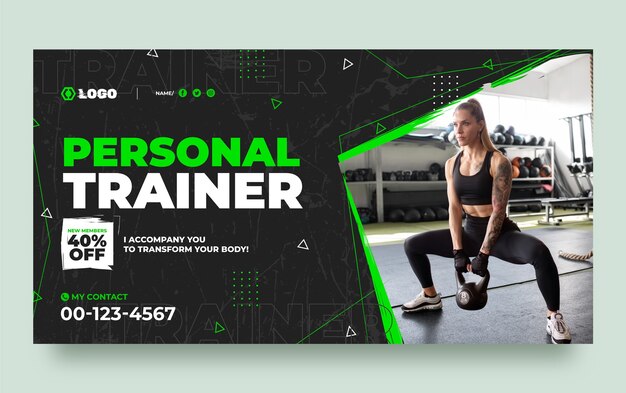 Flat design personal trainer dynamic facebook post