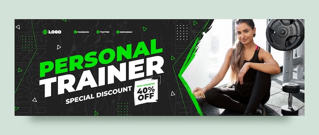 Intestazione twitter dinamica di personal trainer dal design piatto